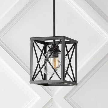 Amara 8" Industrial Farmhouse Iron/Glass LED Pendant - JONATHAN Y